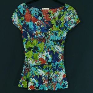 Colorful sheer top cinched waist